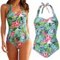 thumbnail image 5 of Femmes Licol Patchwork Imprimé Débardeur Deux Pièces Maillots de Bain S-4XL, 5 of 5