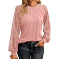 thumbnail image 2 of Timegard Hauts pour Femmes Dentelle Manches Longues Épaules Tombantes Blouse Froncée Automne Décontractée Col Rond T-Shirt Confortable Hauts, 2 of 6