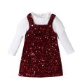 thumbnail image 2 of Baby Clothes for Girls Ruffle Round Neck Long Sleeve Knit Top + Sequin Back Skirt Set Suitable From 6 Months To 4 Years Old Girls Clothes on Clearance, 2 of 8