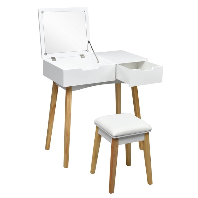 Patiojoy Makeup Vanity Table W/Flip Top Mirror 2-in-1 Dresser & Stool