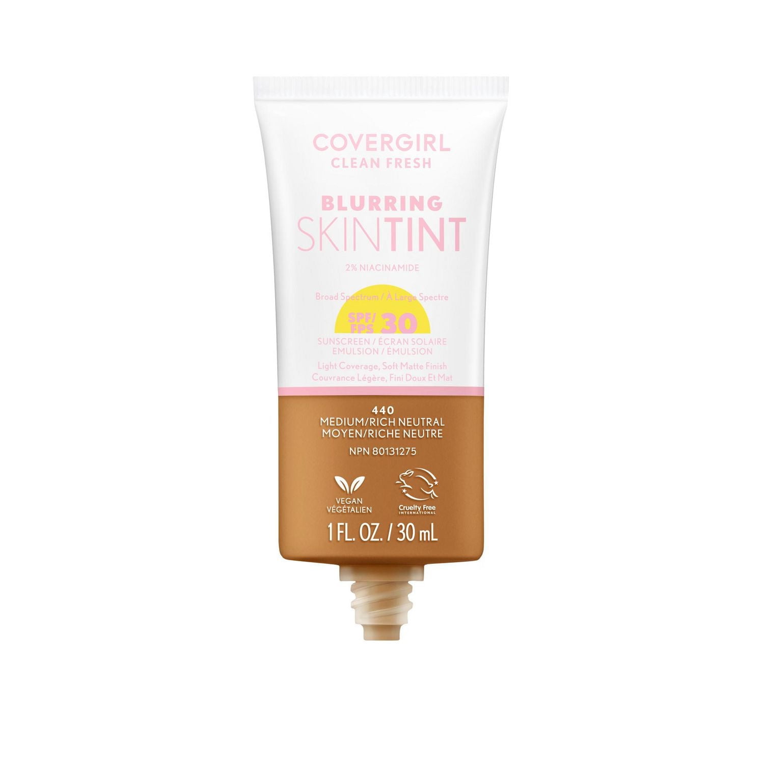 Fond de teint liquide Clean Fresh Blurring Skin Tint, Fini mat doux, Lisse, Illumine, Estompe les pores, Écran solaire minéral, Formule végétalienne
