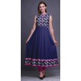 thumbnail image 2 of Bimba Robe Anarkali Bleu Marine à Fleurs Col Mandarin Sans Manches Kurtis pour Femmes Robe Maxi à Imprimé X-Small, 2 of 6