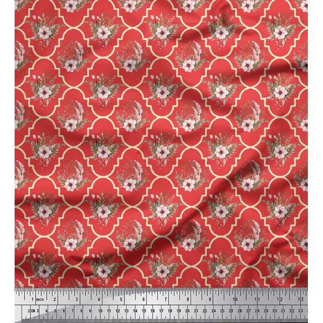 Soimoi Orange Velvet Fabric Floral Damask Decor Fabric Printed Yard 58 Inch Wide