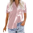 thumbnail image 1 of T-Shirt en Coton pour Femmes, Mode Décontractée, Uni, Col en V, Manches Courtes, Chandail, Hauts, 1 of 8