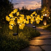 TOUMENY Solar Ginkgo Leaf Lights Outdoor Waterproof LED Stake Lights Warm White Multicolor, Solar Powered Garden Lights with Auto On Off Decorative Stake Lights, Solar Stake Lights for Yard Patio