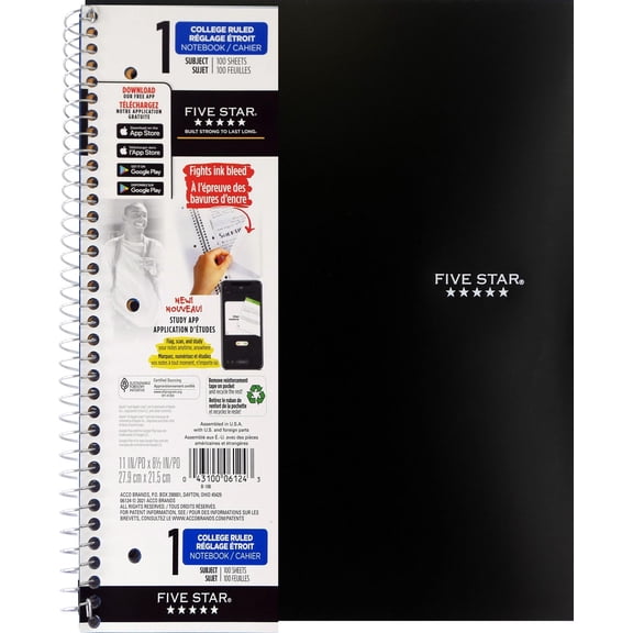 Five Star 1 Subject 200 Page Notebook