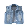 thumbnail image 1 of Women Plus Size Sleeveless Denim Waistcoat Ripped Turn Down Collar Jean Jacket Vest, 1 of 3