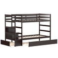 thumbnail image 2 of Costway Twin Over Twin Bunk Bed with Trundle Stairway and Storage Shelf Drawer Espresso, 2 of 9
