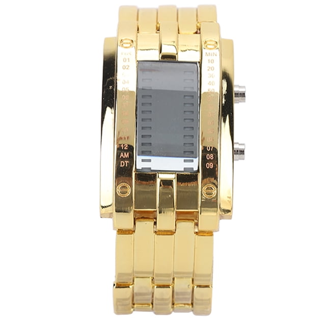 Men's Watch, Binary Time Mode Display Alloy Men's LED Watch Fashion Waterproof For Boyfriend For Daily Wear Men's Gold