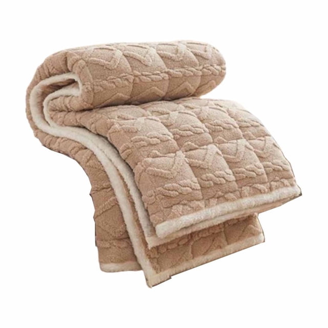 Thick Taffeta Velvet Mattress Pad 59"x78" - Cotton Quilted Slip-Resistant Flannel Mattress Topper Machine Washable Foldable Warm Bed Pad (Khaki)
