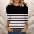 thumbnail image 1 of Meichang Chemises à Manches 3/4 pour Femmes Hauts à Rayures Color Block Col Rond T-Shirts Décontractés Chemises Coupe Ample Blouses de Travail Confortables Pull Mode 2024, 1 of 3