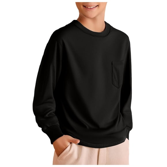 WUANDIXFA Toddler Boys Sweatshirts Kids Kids Boys Long Sleeve Crewneck T Shirts Tee Tops Boys' Autumn Cotton Long Sleeve Children's Crewneck Casual Base Loose Black,9-10 Years