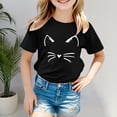 thumbnail image 2 of TZEWGL T-Shirt Décontracté à Col Rond Manches Courtes Imprimé Chat pour Filles Garçons Taille 10-11T, 2 of 5