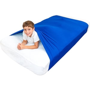 Jinsinto Kids Sensory Bed Sheet Compression Alternative to Weighted Blankets - Breathable, Stretchy - Cool & Cozy Sleeping Bedding (Blue, Full)