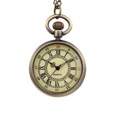 EGNMCR Vintage Cadran Rond Quartz Petite Montre de Poche Échelle Romaine Classique Montre de Poche Montre de Poche