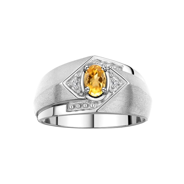 RYLOS Mens Rings Sterling Silver Ring 6X4MM Oval Shape Gemstone & Diamond Ring Citrine November Birthstone Rings For Man Silver Rings, Size 13