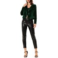 thumbnail image 2 of INSPIRE CHIC Women's Velvet Notched Lapel Zipper Cropped Motorcycle Jacket M Green, 2 of 7
