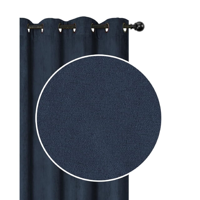 Faux Suede Panel With 8 Grommets (Navy Blue) - Set of 2, navy blue faux suede curtain panels with eight metal grommets for easy hanging on a rod, measuring 54 by 84 inches, ideal for room darkening and home decor, also suitable as a decorative divider or patio curtain.