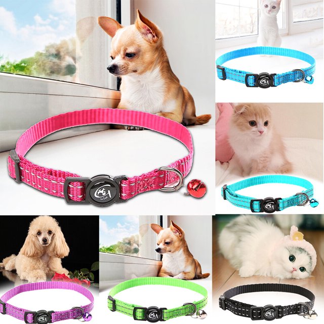 Reflective Pet Collar with Bell Collar with Bell Nylon Pet Neck Belt Collar Strip Puppy Neck Rope Cord