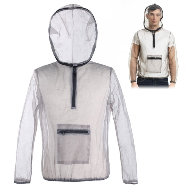 Amdohai Extérieur Ultraléger en Maille à Capuche Bug Jacket Anti-Moustiques Transparent Chemise de Protection en Maille Bouclier Anti-Insectes pour Camping Randonnée Pêche Jardini