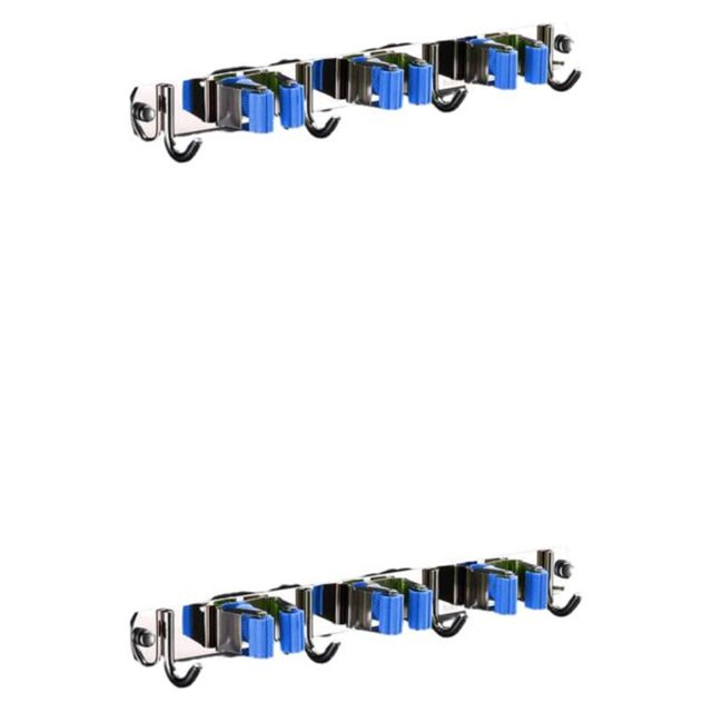 ZheElen Support Pratique pour Écouvillon en Acier Inoxydable - Fabrication Résistante à la Corrosion, Rapide, Robuste, Support Multifonction pour Écouvillon, Porte-Balai Bleu 3 Pinces et 4 Crochets Ensemble de 2