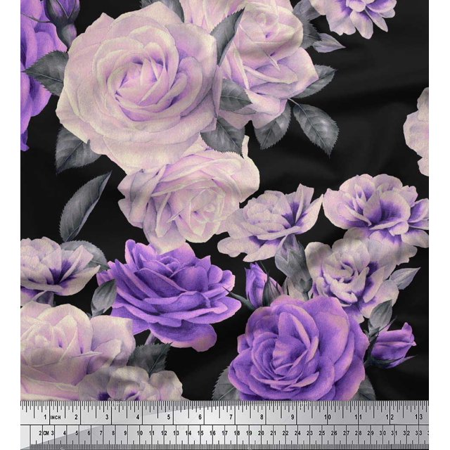 Soimoi Georgette Viscose Fabric Leaves & Rose Flower Fabric Prints by Yard 42 Inch Wide