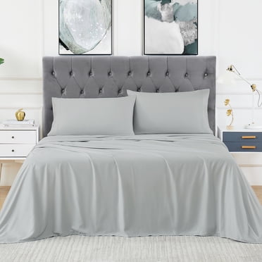 4 PCS Bamboo Sheets, 100% Bamboo Bed Sheets Deep Pocket Cooling, Cool Sheets for Hot Sleeper, Luxury Sheet Set, Super Soft Breathable Comfortable – Light Grey, King