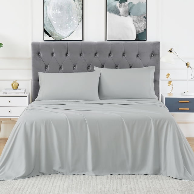 Bamboo Sheets Set of 4 - Rayon from Bamboo Cooling Bed Sheets, 16" Deep Pocket Fitted Sheet for Hot Sleepers, Queen Size Soft Wrinkle-Resistant Bedding