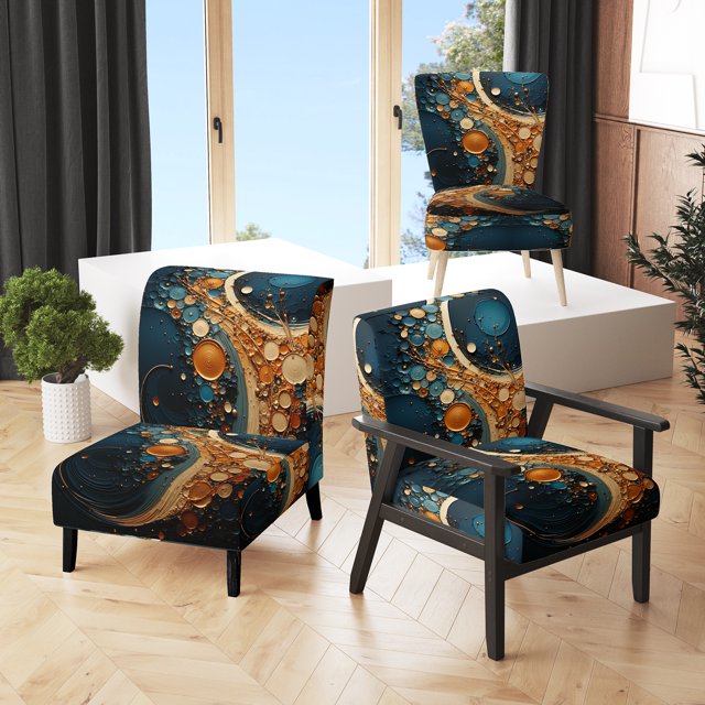 Designart « Gold Teal Abstract VORTEXs II » Fauteuil d'Appoint Rembourré à Motif Abstrait Doré - Fauteuil Moderne pour Chambre