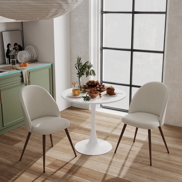Lot de 2 chaises de salle à manger Homy Casa en tissu beige avec dossier haut et sans accoudoirs