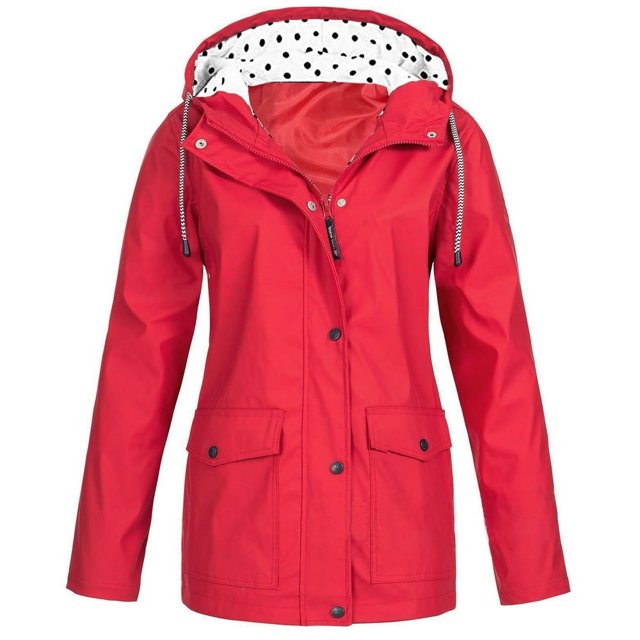 HTNBO Hooded Solid Color Rain Coats for Women Outdoor Windproof Plus Size Rain Jackets