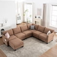 thumbnail image 2 of Noble House Canapé Sectionnel Modulaire en U avec Ottomane de Rangement et Ports USB, Grand Canapé d'Angle 6 Places, Brun, 2 of 9