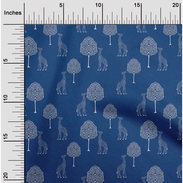 oneOone Cotton Poplin Fabric Tree & Giraffe Block Printed Fabric 1 Yard 56 Inch Wide
