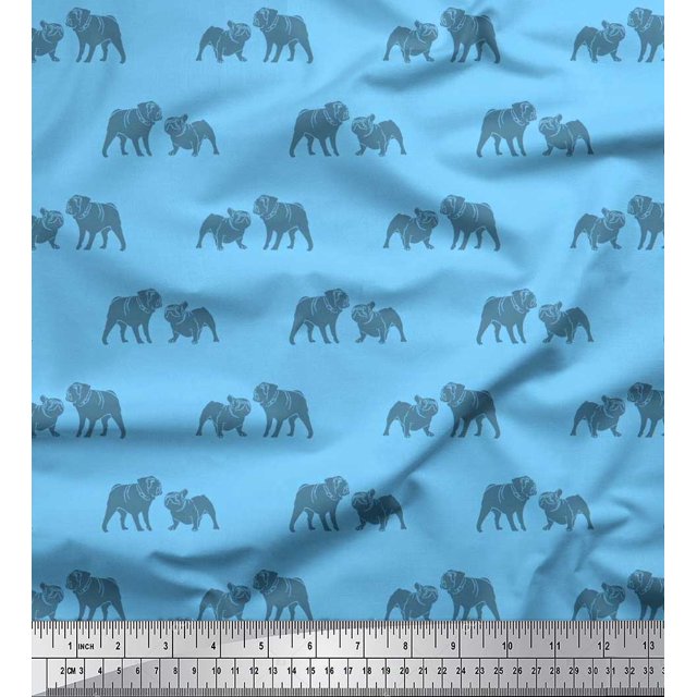 Soimoi Poly Georgette Fabric Bull Dog Print Fabric by The Yard 52 Inch Wide