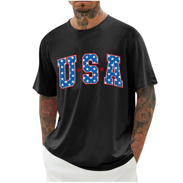 Shirts for Men, Men Print Round Neck Casual Fashion Short Sleeve Round-Neck Blouses Shirts