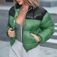 thumbnail image 4 of FAIWAD Puffer Jacket for Womens Long Sleeve High Neck Zip Up Patchwork Short Warm Down Coat, 4 of 6