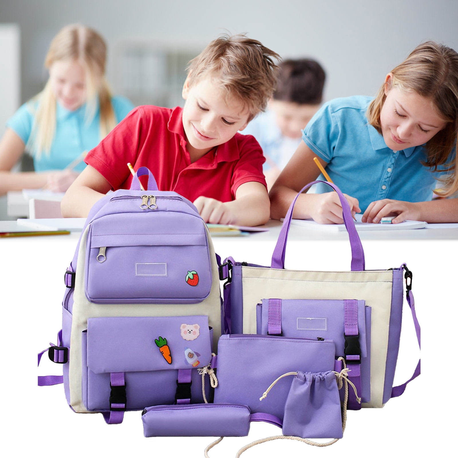 Birdeem 5-Piece Kids Backpack Set, Large Capacity School Backpack Organizer with Pencil Case, for Preschool to Middle School Students