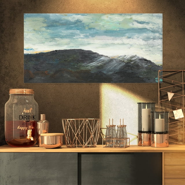 Mountain Peak Under Cloudy Sky - Large Landscape Painting Canvas Print