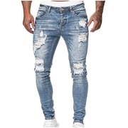 EGNMCR Men's Lightweight Pants, Cargo Pants Men, Linen Pants Men, Mens Casual Loose Fit Elastic Waist Pants Men's Casual Straight Ripped Hole Trousers Jeans Pants Full Length Pants Men Pants