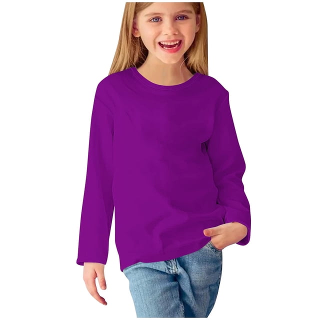 LOVZFMLL Hauts pour Tout-Petites Filles, T-Shirt de Pyjama à Manches Longues à Col Rond, Uni, Essentiel, Confortable, Polyvalent pour Tous les Jours, Superposition, Vêtements d'Automne 3-4 Ans Vêtements pour Filles