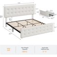 thumbnail image 2 of King Size Bed Frame with 4 Storage Drawers, Upholstered Platform Bed Frame with Adjustable Headboard, Wooden Slats Support, Button Tufted Design, No Box Spring Needed - Beige, 2 of 8