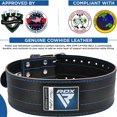 thumbnail image 2 of RDX Weight Lifting Powerlifting Belt, 6mm Thick Cowhide Leather, 4 Inch Back Lumbar Support, 12 Adjustable Holes, Bodybuilding Strength Training Core Exercise Fitness Workout Squats, Deadlifts, Blue, 2 of 8