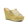 thumbnail image 1 of BLISSFUL STEP Sandales pour Femmes à Plateforme Compensée à Paillettes Sandales à Enfiler Or 8,5, 1 of 7