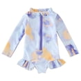thumbnail image 1 of Girl Rash Guard Swimsuits Flounce Printed Long Sleeve Sun Protection Bathing Suits for Girls 3-4 Years Girl Fashion, 1 of 7