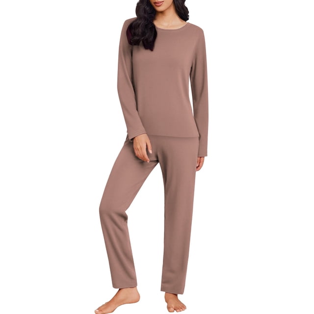 Women Pajama Sets O Neck Long Sleeved Plus Size Home Suit Set For Women Thin Design Solid Color Long Sleeved Pants Two Piece Set Woman Blending Pajamas