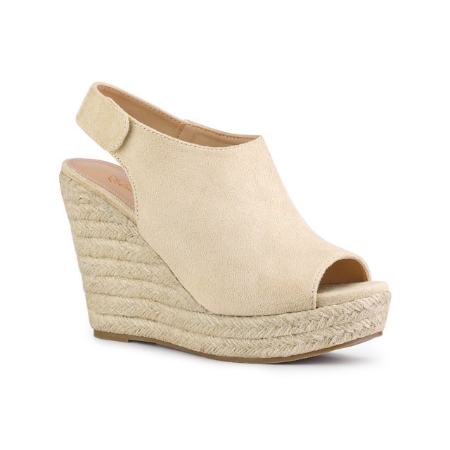 BLISSFUL STEP Sandales Espadrilles Mode pour Femmes à Talons Hauts à Bout Ouvert Beige 5,5