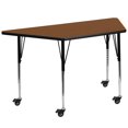 thumbnail image 1 of Mobile 25''W x 45''L Trapezoid Oak HP Laminate Activity Table - Standard Height Adjustable Legs, 1 of 5
