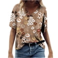 thumbnail image 1 of CEHVOM Femmes T-shirt Décontracté Imprimé Floral V-Cou Manches Courtes Pull Tops, 1 of 6