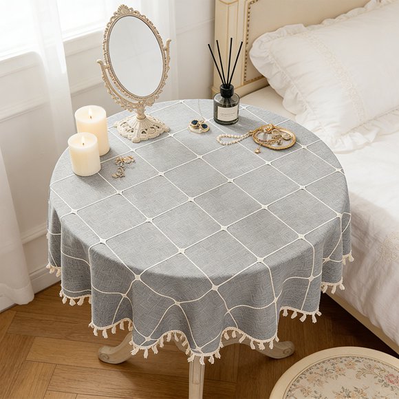 Waterproof Tassel Tablecloth Oil Proof Polyester Fabric Decorative Cover for Dining Room Kitchen Use