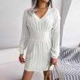 thumbnail image 2 of Vêtements d'Hiver pour Femmes Robe Chandail Tricotée Moulante à Col en V avec Sac à la Taille pour l'Automne et l'Hiver pour Femmes, 2 of 7